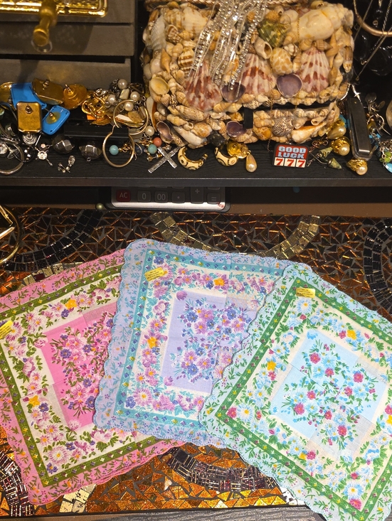 Vintage Other - Vintage Floral Bandana Trio in Pink, Blue, Green